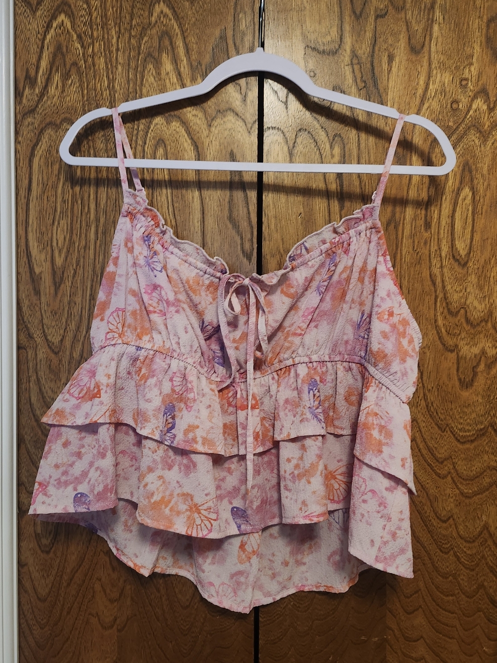 wild fable Pink & Orange Floral Ruffle Camisole
